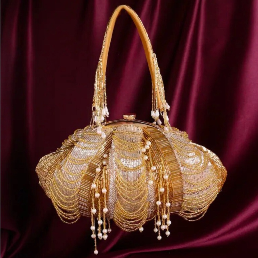 Indian Designer Handcrafted Glass Round cut&Pearl Beaded Handbag